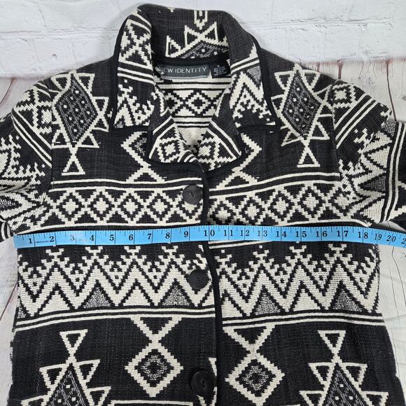 NEW IDENTITY Womens Geometric Print Jacket Black White Cotton Size M Tapestry - Picture 7 of 9